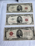 1928-1953-1963 $5 Red Seal Notes