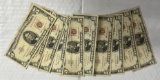 (10) 1963 $5 Red Seal Notes