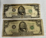 (2) 1950 $50 Federal Reserve Notes