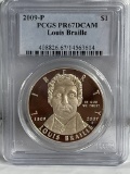 2009 P Louis Braille Silver Dollar PR67DCAM PCGS
