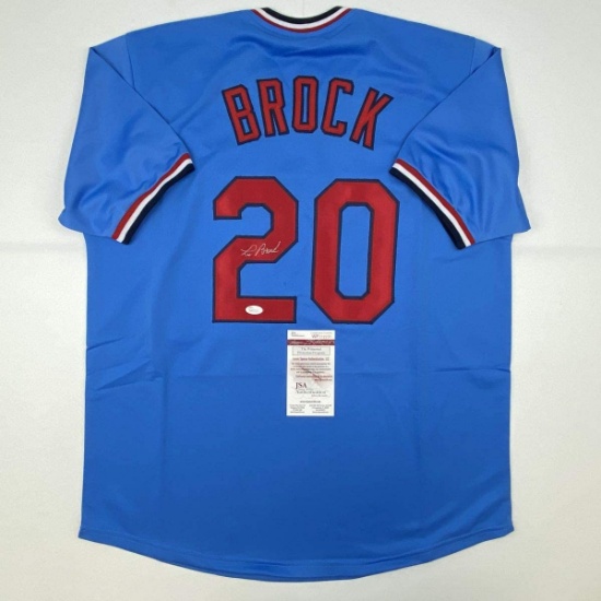 Autographed/Signed Lou Brock St. Louis Blue Baseball Jersey JSA COA