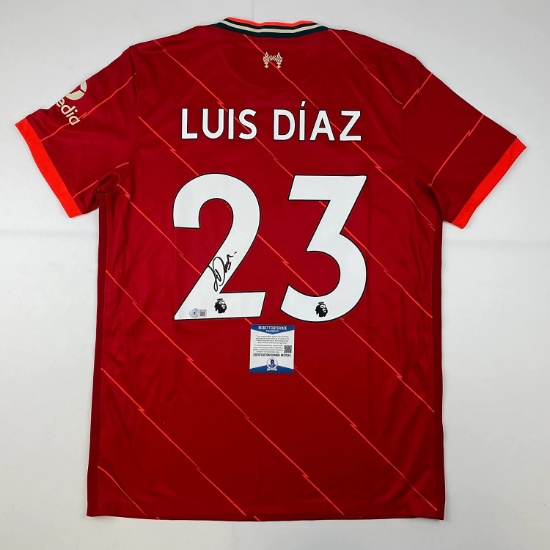 Autographed/Signed Luis Diaz Liverpool Red Soccer Jersey Beckett BAS COA