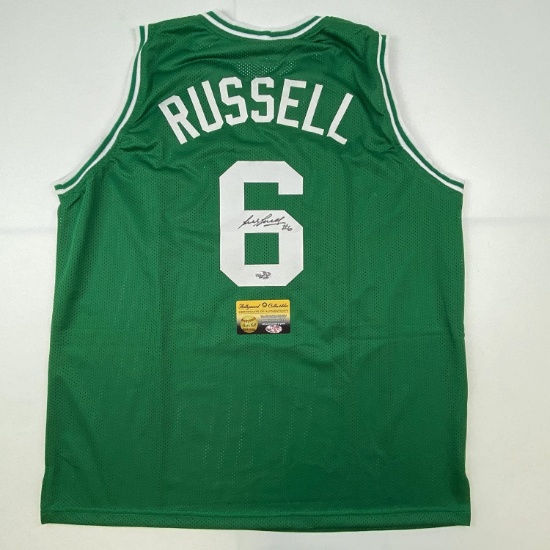 Autographed/Signed Bill Russell Boston Green Basketball Jersey Hollywood Collectibles COA