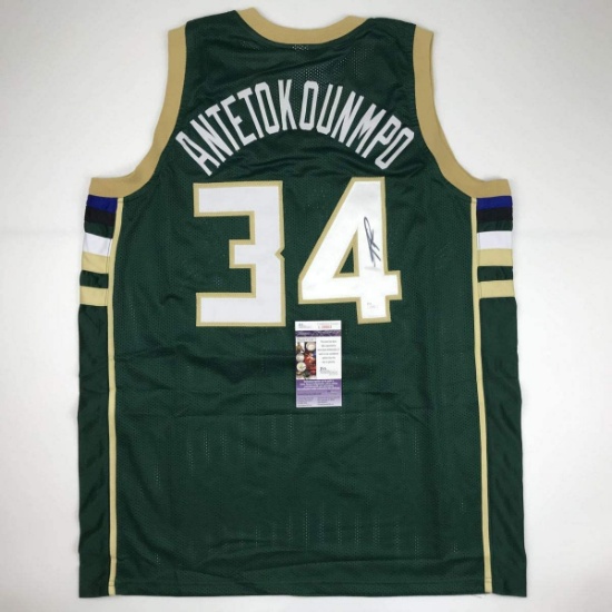 Autographed/Signed Giannis Antetokounmpo Milwaukee Green Custom Basketball Jersey JSA COA