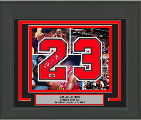 Framed Michael Jordan Facsimile Autographed Jersey Number 20x24 Chicago Bulls Reprint Laser  Photo