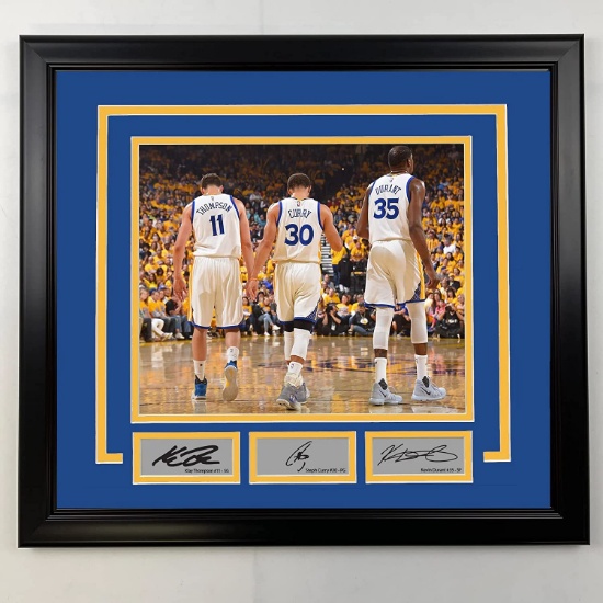 Framed Klay Thompson, Steph Curry and Kevin Durant Facsimile Laser Engraved Signatures 19x21 Photo