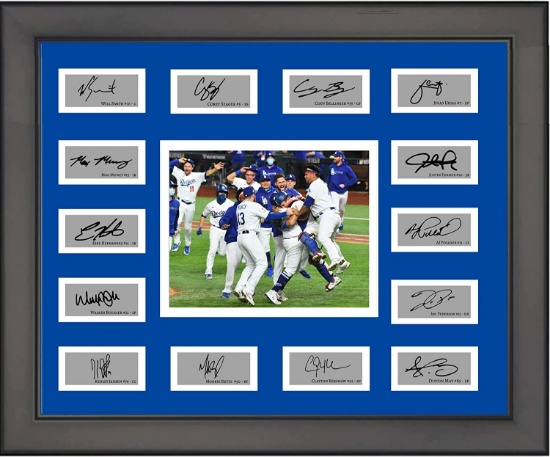 Framed 2020 Los Angeles Dodgers MLB WS Champs Facsimile Laser Engraved Signature Auto 20x25 Photo