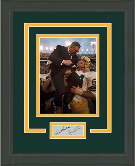 Framed Vince Lombardi and Jerry Kramer Facsimile Laser Engraved Signature Auto Packers 14x17 Photo