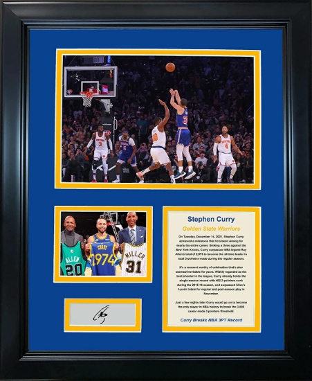 Framed Stephen Curry NBA 3 Point Record Facsimile Laser Engraved Signature Warriors 12"x15" Photo
