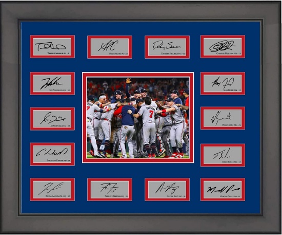 Framed 2021 Atlanta Braves MLB WS Champions Team Facsimile Laser Engraved Signature 20x25 Photo