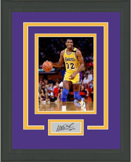 Framed Magic Johnson Facsimile Laser Engraved Signature Auto Los Angeles Lakers 14x17 Photo