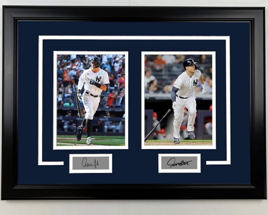Framed Aaron Judge and Giancarlo Stanton Facsimile Laser Engraved Signatures NY Yankees 17x23 Photo