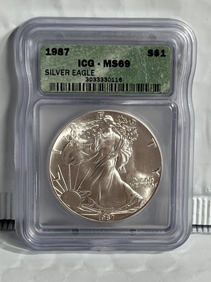 1987 1 oz $1 American Silver Eagle MS 69 ICG