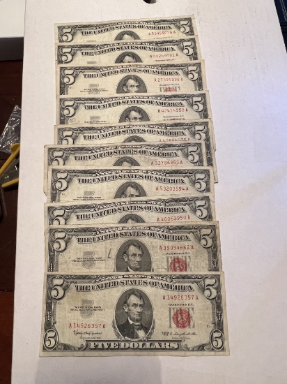 (10) 1963 $5 Red Seal Notes