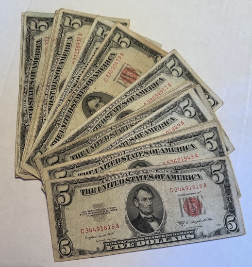 (25) 1953 $5 Red Seal Notes