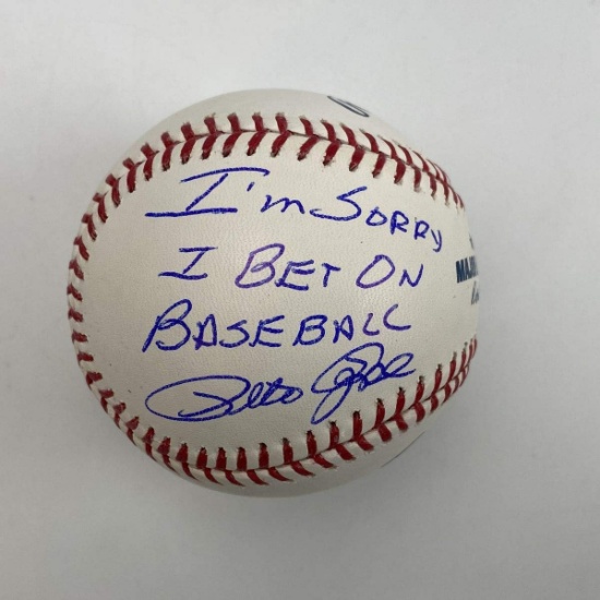 Autographed/Signed Pete Rose I'm Sorry I Bet On Baseball Rawlings ROML Rose Hologram COA