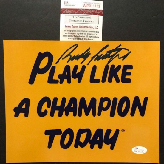 Autographed/Signed Rudy Ruettiger Play Like A Champion Today Notre Dame 8x10 College Photo JSA COA