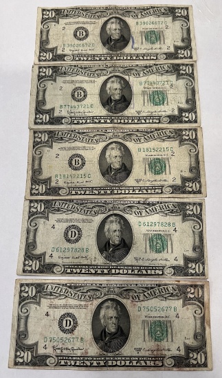 (5) 1950 $20 Federal Reserve Notes