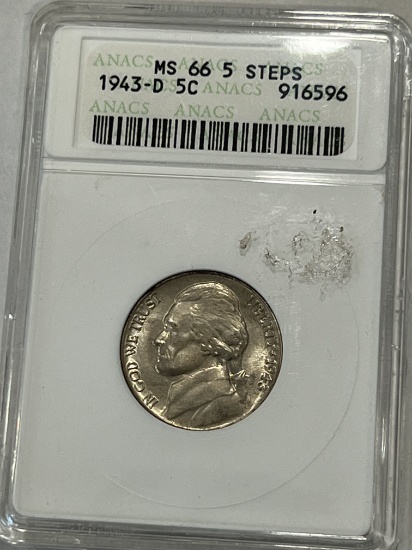 1943 D Silver Wartime Nickel MS 66   5-Steps ANACS