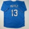 Autographed/Signed Salvador Perez Kansas City Blue Baseball Jersey Beckett BAS COA