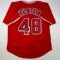 Autographed/Signed Torii Hunter Los Angeles Anaheim Red Baseball Jersey Beckett BAS COA