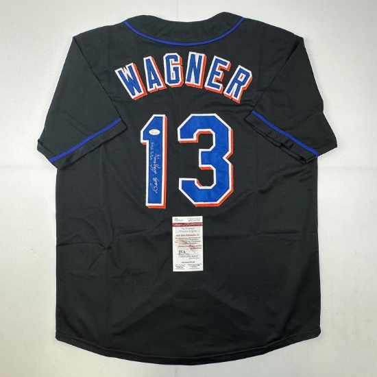 Autographed/Signed Billy Wagner 422 Saves New York Black Baseball Jersey JSA COA