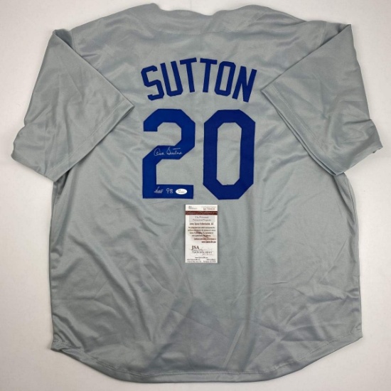 Autographed/Signed Don Sutton HOF 98 Los Angeles LA Grey Baseball Jersey JSA COA