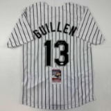 Autographed/Signed Ozzie Guillen Chicago Pinstripe Baseball Jersey JSA COA