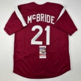 Autographed/Signed Bake McBride Philadelphia Retro Maroon Baseball Jersey JSA COA
