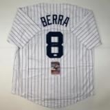 Autographed/Signed Yogi Berra New York Pinstripe Baseball Jersey JSA COA