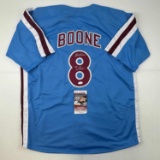 Autographed/Signed Bob Boone 80 WS Champs Philadelphia Retro Blue Baseball Jersey JSA COA