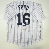Autographed/Signed Whitey Ford New York Pinstripe Baseball Jersey PSA/DNA COA #3
