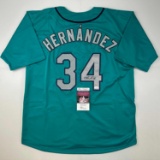 Autographed/Signed Felix Hernandez Seattle Teal Baseball Jersey JSA COA
