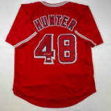 Autographed/Signed Torii Hunter Los Angeles Anaheim Red Baseball Jersey Beckett BAS COA