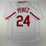 Autographed/Signed Tony Perez Cincinnati White Baseball Jersey Beckett BAS COA