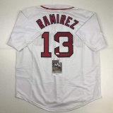 Autographed/Signed Hanley Ramirez Boston White Baseball Jersey JSA COA