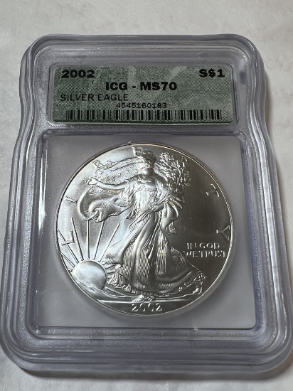 2002 1 oz. Silver American Eagle MS70 ICG
