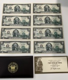 Nearly Complete Set of (8) New York OVERPRINT 2003 $2 Notes UNC Consecutive  BU