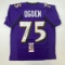 Autographed/Signed Jonathan Ogden HOF 13 Baltimore Purple Football Jersey JSA COA