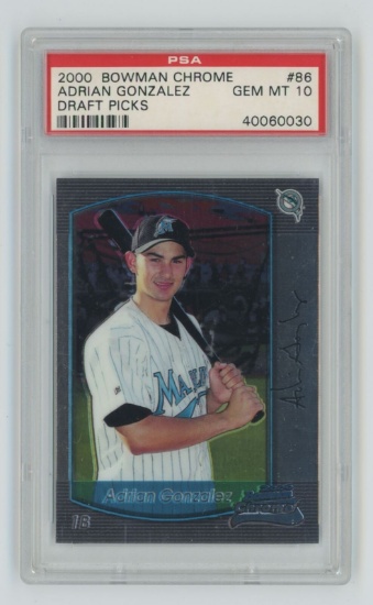 Graded 2000 Topps Bowman Chrome Adrian Gonzalez #86 Draft Picks Rookie RC Card PSA 10 Gem Mint