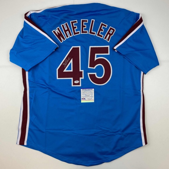 Autographed/Signed Zack Wheeler Philadelphia Blue Retro Baseball Jersey PSA/DNA COA