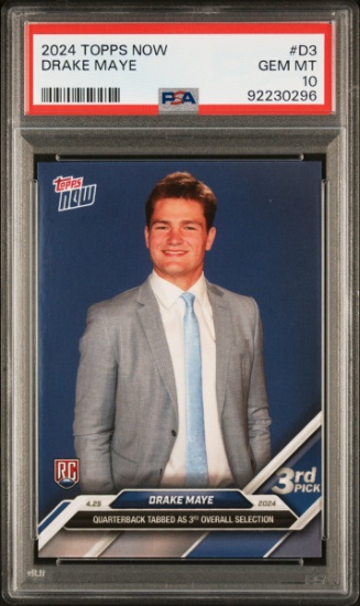 Graded 2024 Topps Now Drake Maye #D3 Rookie RC Football Card PSA 10 Gem Mint