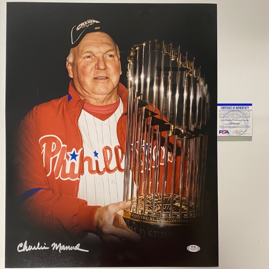 Autographed/Signed Charlie Manuel 2008 World Series Phillies 16x20 Photo PSA/DNA COA