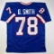 Autographed/Signed Bruce Smith HOF 09 Buffalo Blue Football Jersey Beckett BAS COA