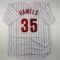 Autographed/Signed Cole Hamels Philadelphia Pinstripe Baseball Jersey Beckett BAS COA
