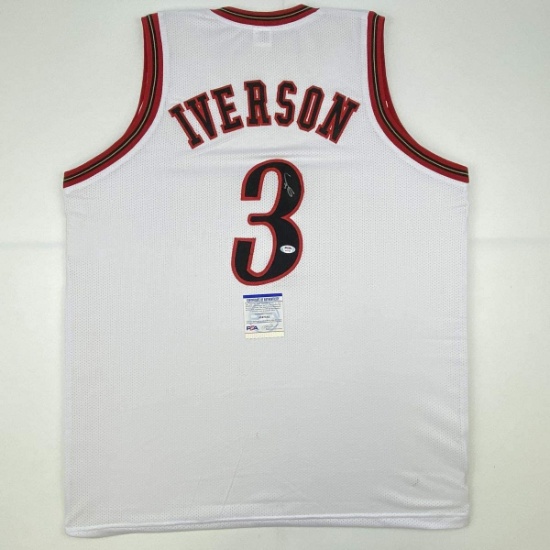 Autographed/Signed Allen Iverson Philadelphia White Basketball Jersey PSA/DNA COA