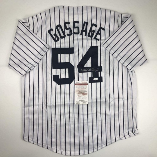 Autographed/Signed Goose Gossage New York Pinstripe Baseball Jersey JSA COA