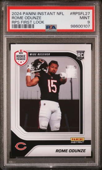 Graded 2024 Panini Instant NFL Rome Odunze #RPSFL27 RPS First Look Rookie RC Football Card PSA 9