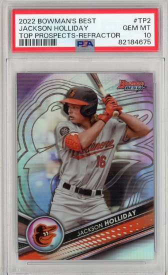 Graded 2022 Topps Bowmans Best Jackson Holliday #TP2 Top Prospects-Refractor Rookie RC Card PSA 10