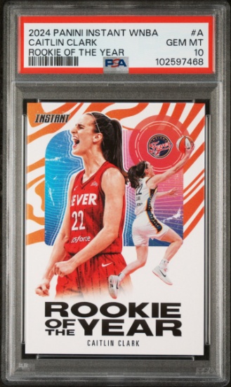 Graded 2024 Panini Instant WNBA Caitlin Clark #A Rookie of the Year Rookie RC Card PSA 10 Gem Mint
